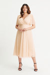Victoria Cream Dobby Spot Angel Sleeve Mesh Long Midi Dress