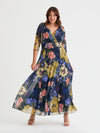 Verity Navy Floral Print Gown with Elegant Shape