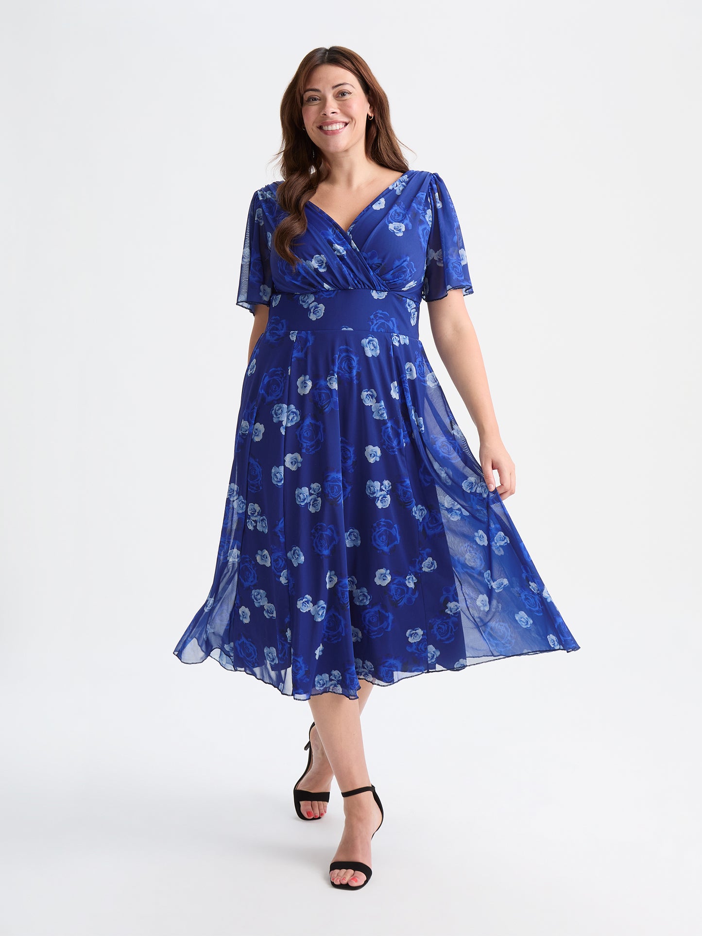 Victoria Blue Rose Angel Sleeve Mesh Long Midi Dress Scarlett & Jo Victoria Blue Rose Angel Sleeve Mesh Long Midi Dress Scarlett & Jo