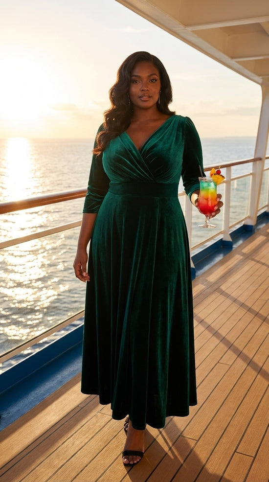 Verity Elegant Velvet Maxi Gown in Dark Green