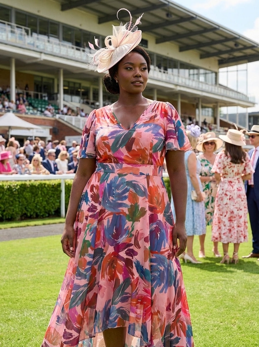Tilly Peach Multi Angel Sleeve Sweetheart Dress