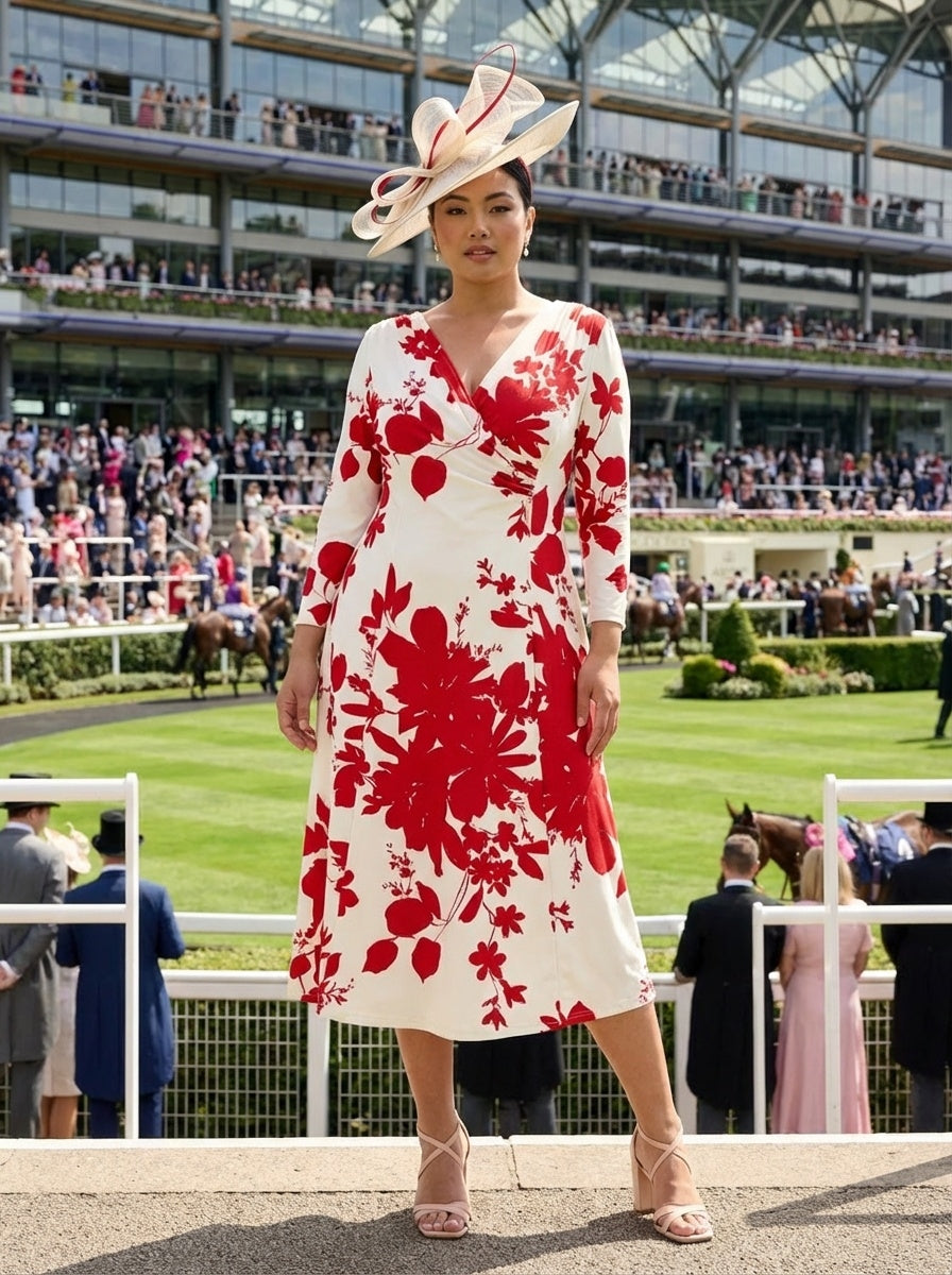 Katie Ivory Red Wrap Midi Dress