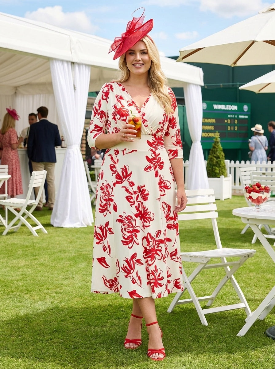 Helena Ivory Red Midi Dress