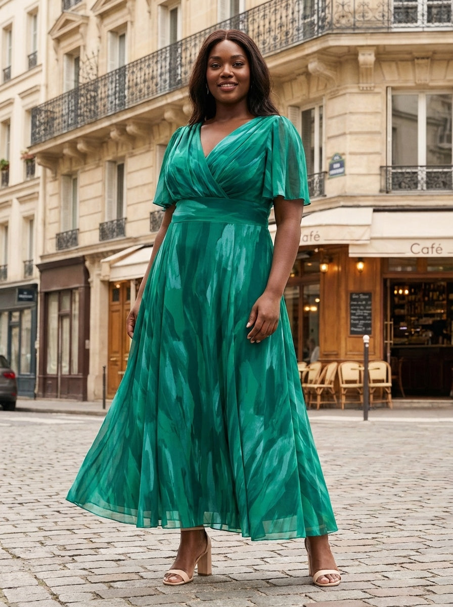 dark sea green color combination dresses Isabelle Float Sleeve Maxi Dress – Scarlett & Jo Mac Duggal - Pink Size:24