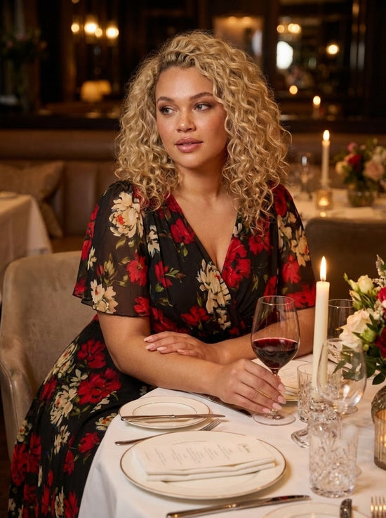 Isabelle Black Red Cream Float Sleeve Maxi Dress