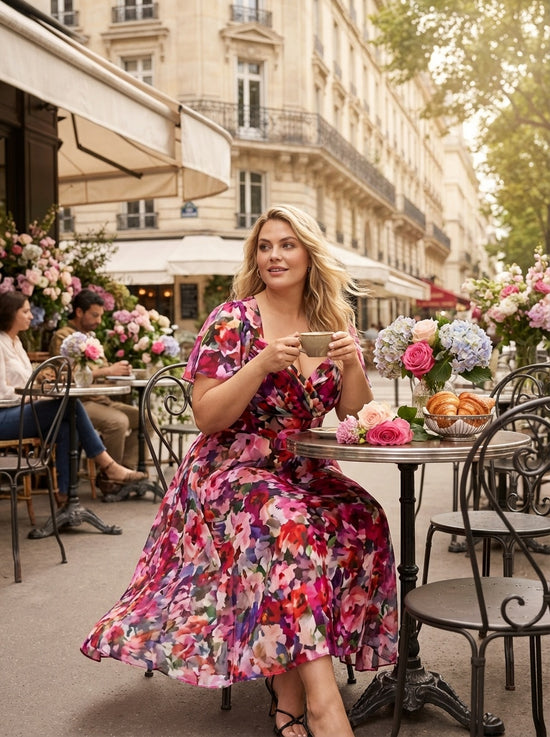 Liz Vintage Rose Bolero Wrap Bodice Midi Dress