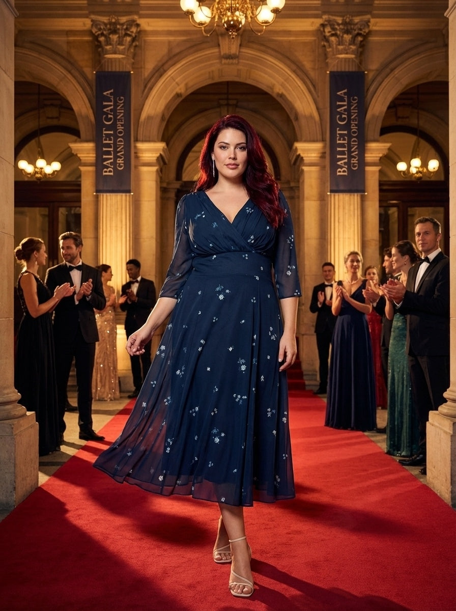 Helena Navy Ditsy Midi Dress