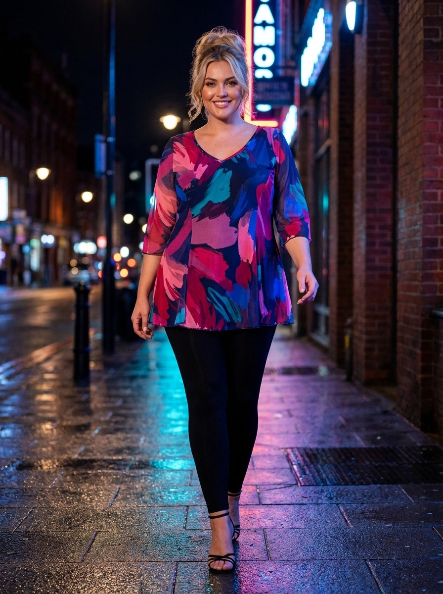 Navy Splash V Neck Tunic