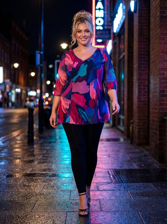 Navy Splash V Neck Tunic