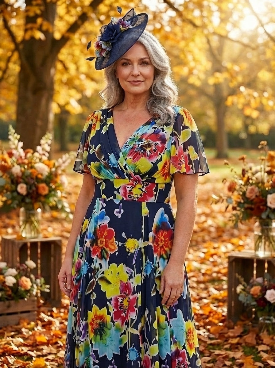 Isabelle Bright Multi Float Sleeve Maxi Dress