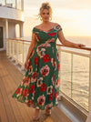 Bardot Teal & Red Maxi Dress with Bold Floral Design