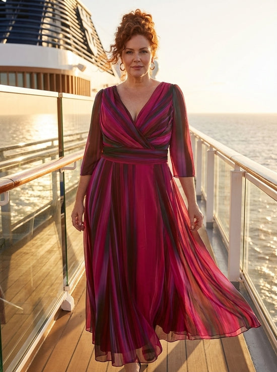 Verity Wine Ikat Print Maxi Gown