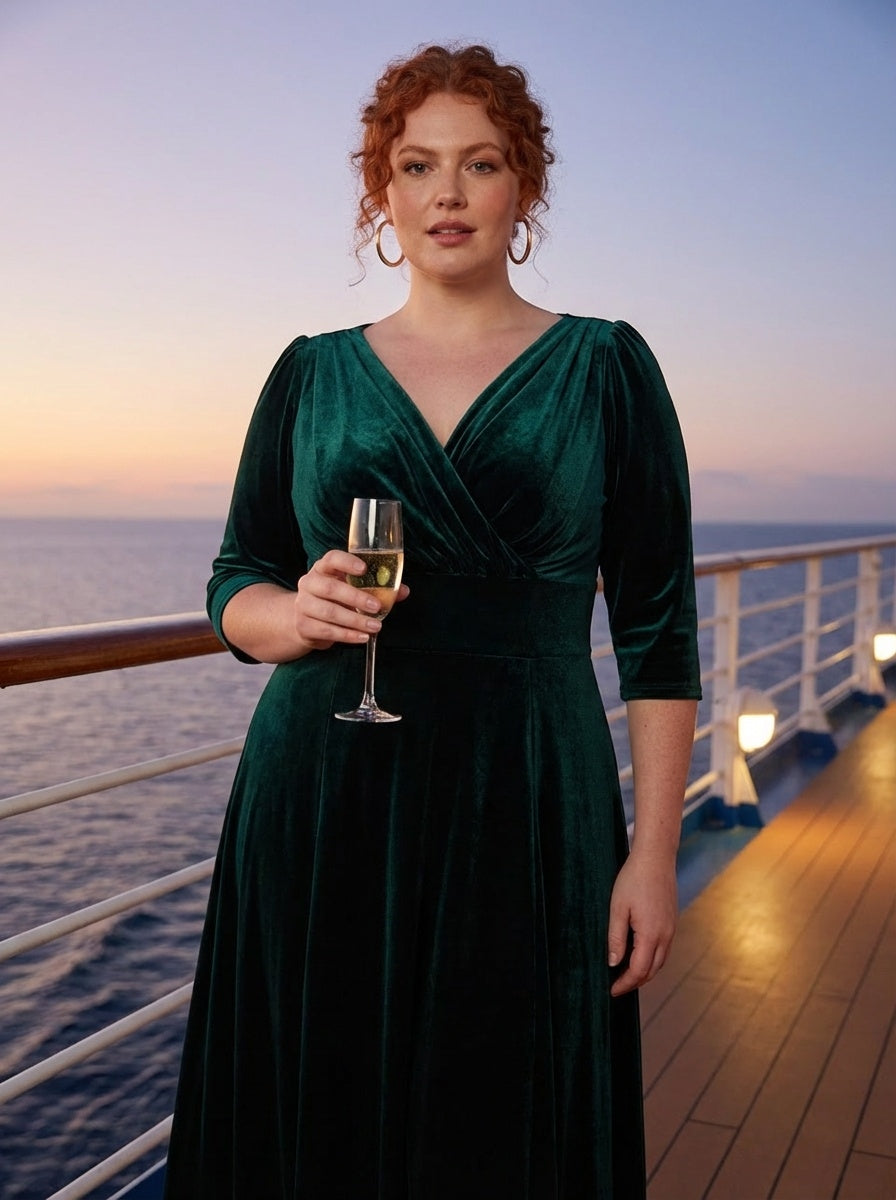 Verity Elegant Velvet Maxi Gown in Dark Green