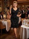 Black Velvet Flock Flapper Dress