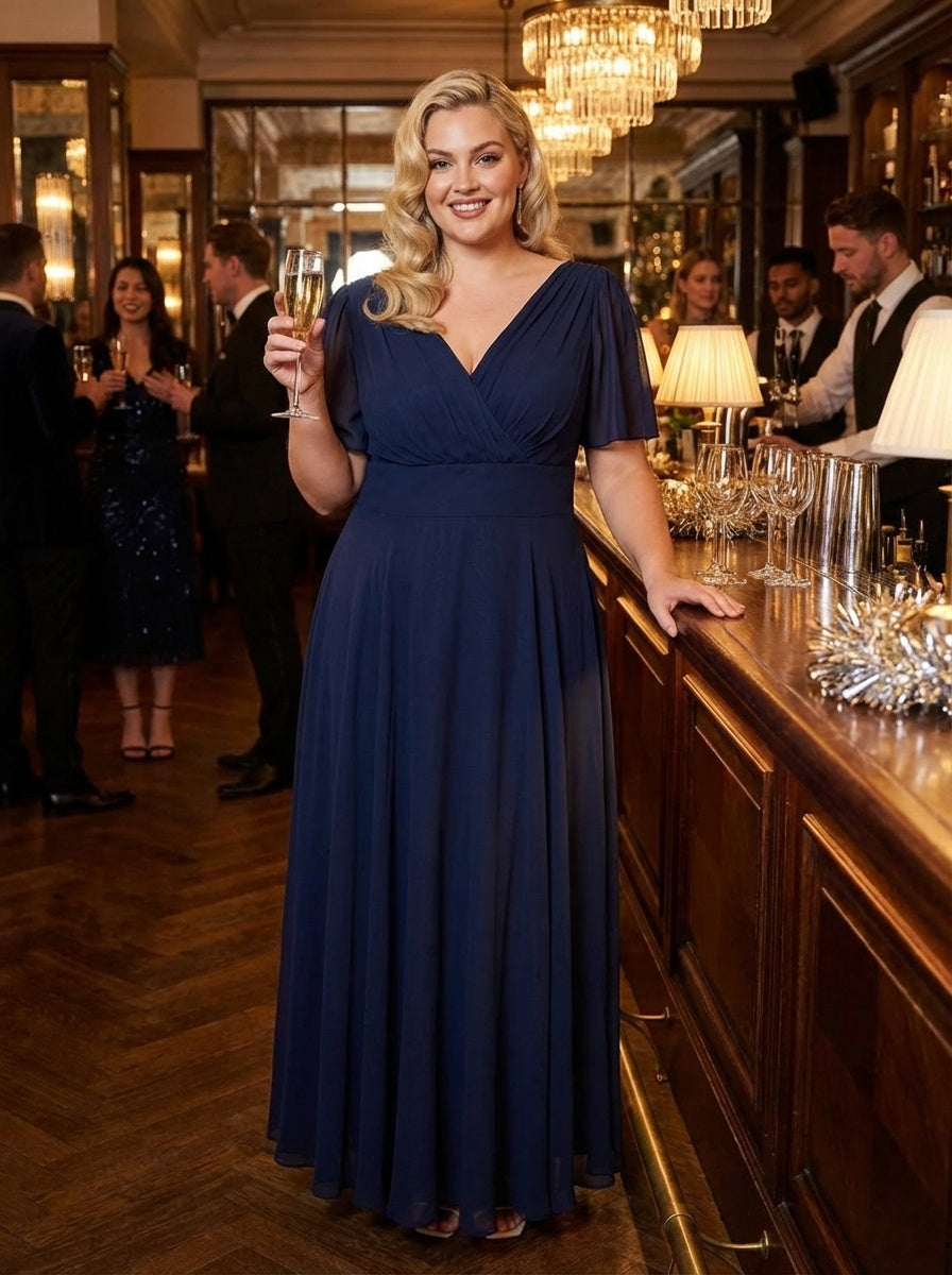 Isabelle Navy Float Sleeve Maxi Dress