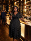 Victoria Black Velvet Flock Angel Sleeve Mesh Long Midi Dress