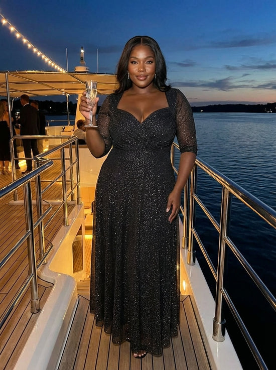 Elizabeth Multi Glitter Dot Mesh Maxi Gown