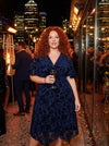 Julie Dark Navy Velvet Flock Hanky Hem Dress