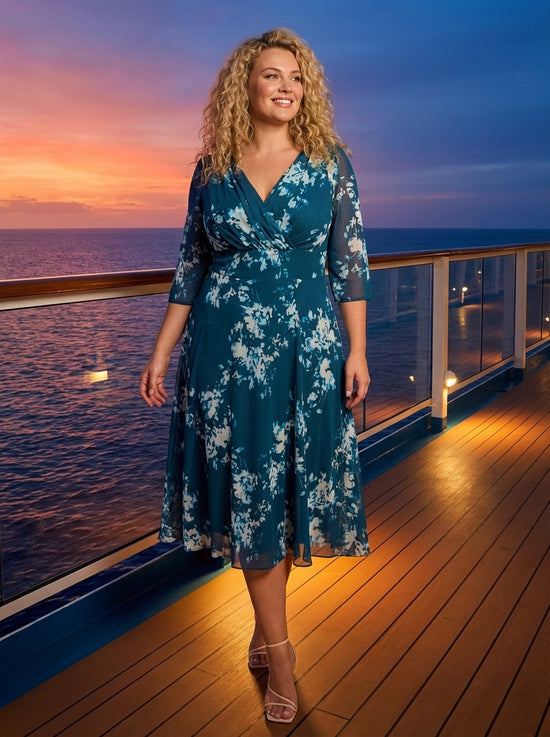 Helena Navy Ivory Midi Dress