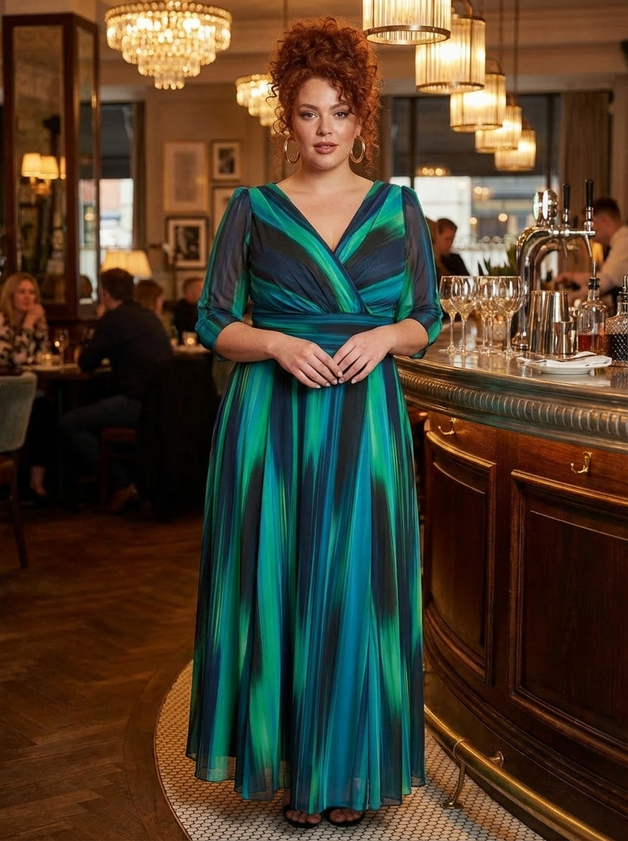 Verity Green Ikat Print Maxi Gown