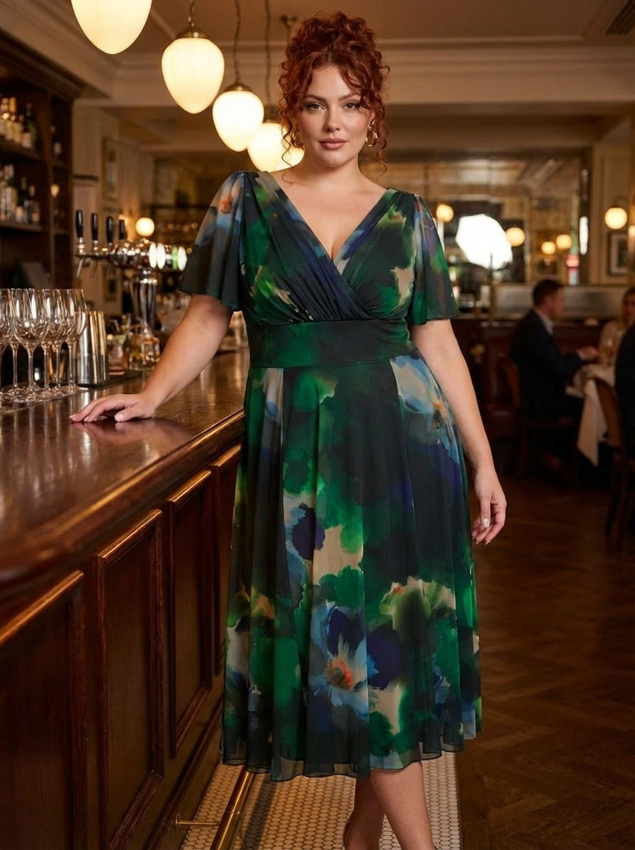 Victoria Green Blue Angel Sleeve Mesh Long Midi Dress