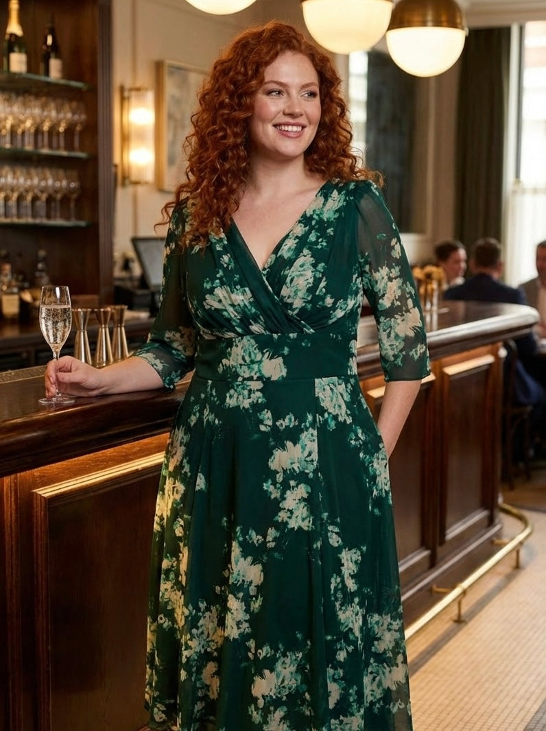 Helena Green Ivory Midi Dress