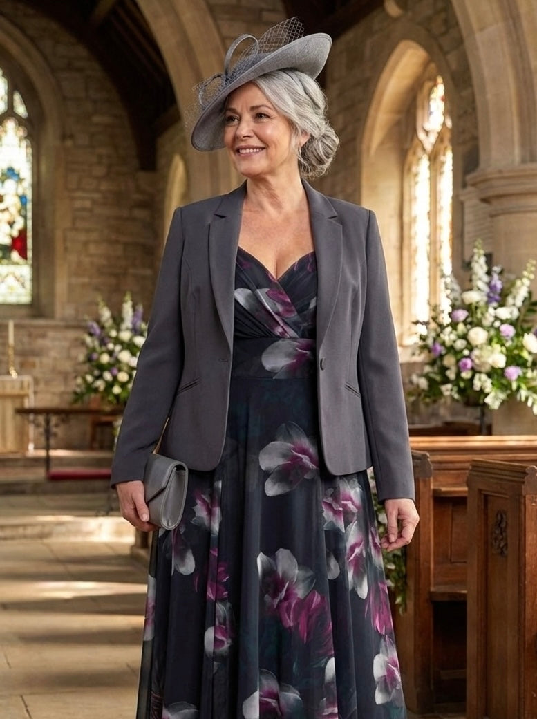 Liz Midnight Rose Bolero Wrap Bodice Midi Dress