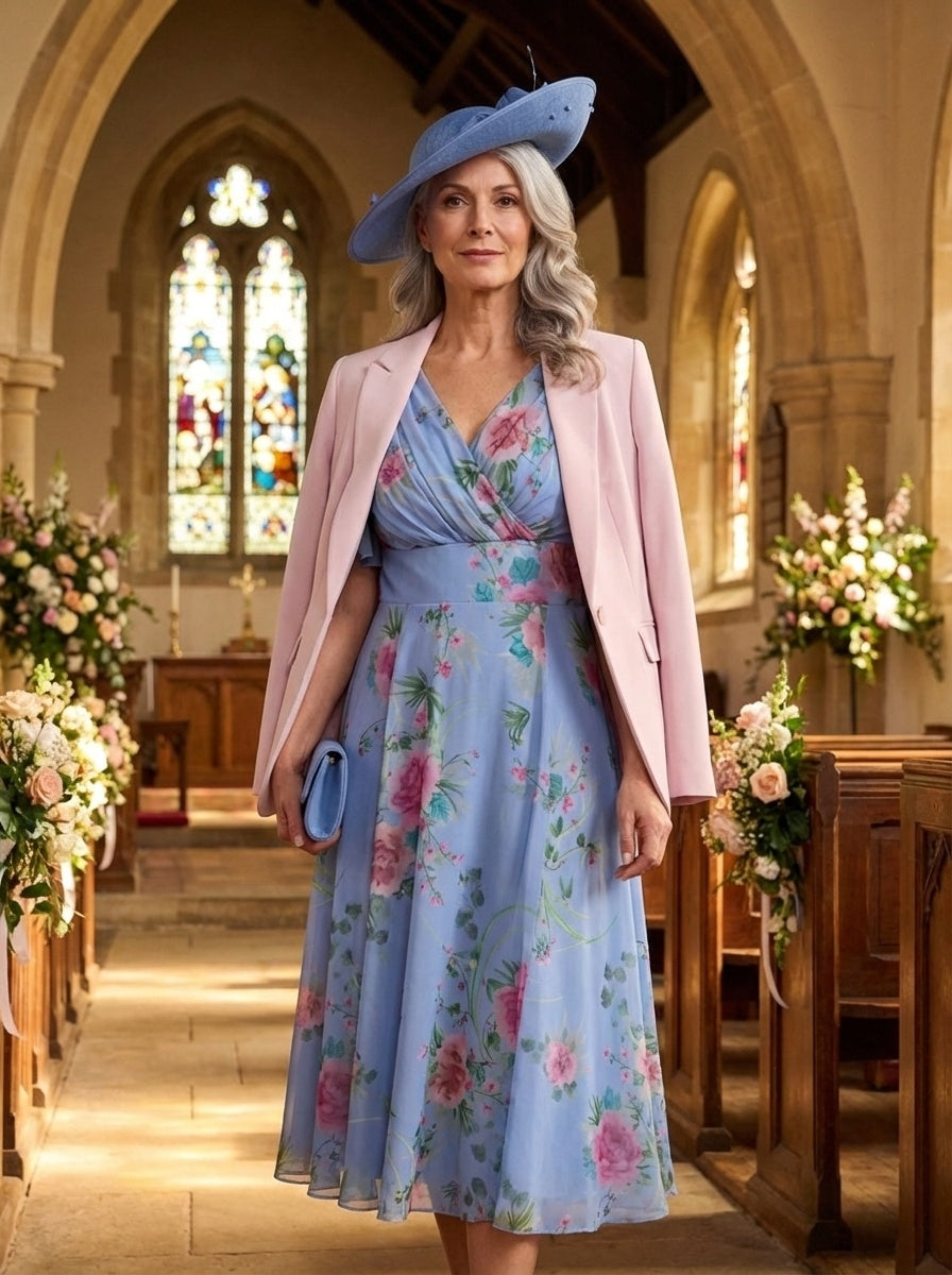 Victoria Blue Pink Angel Sleeve Mesh Long Midi Dress