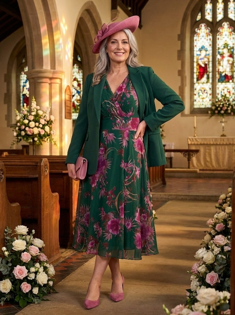 Victoria Green Pink Angel Sleeve Mesh Long Midi Dress