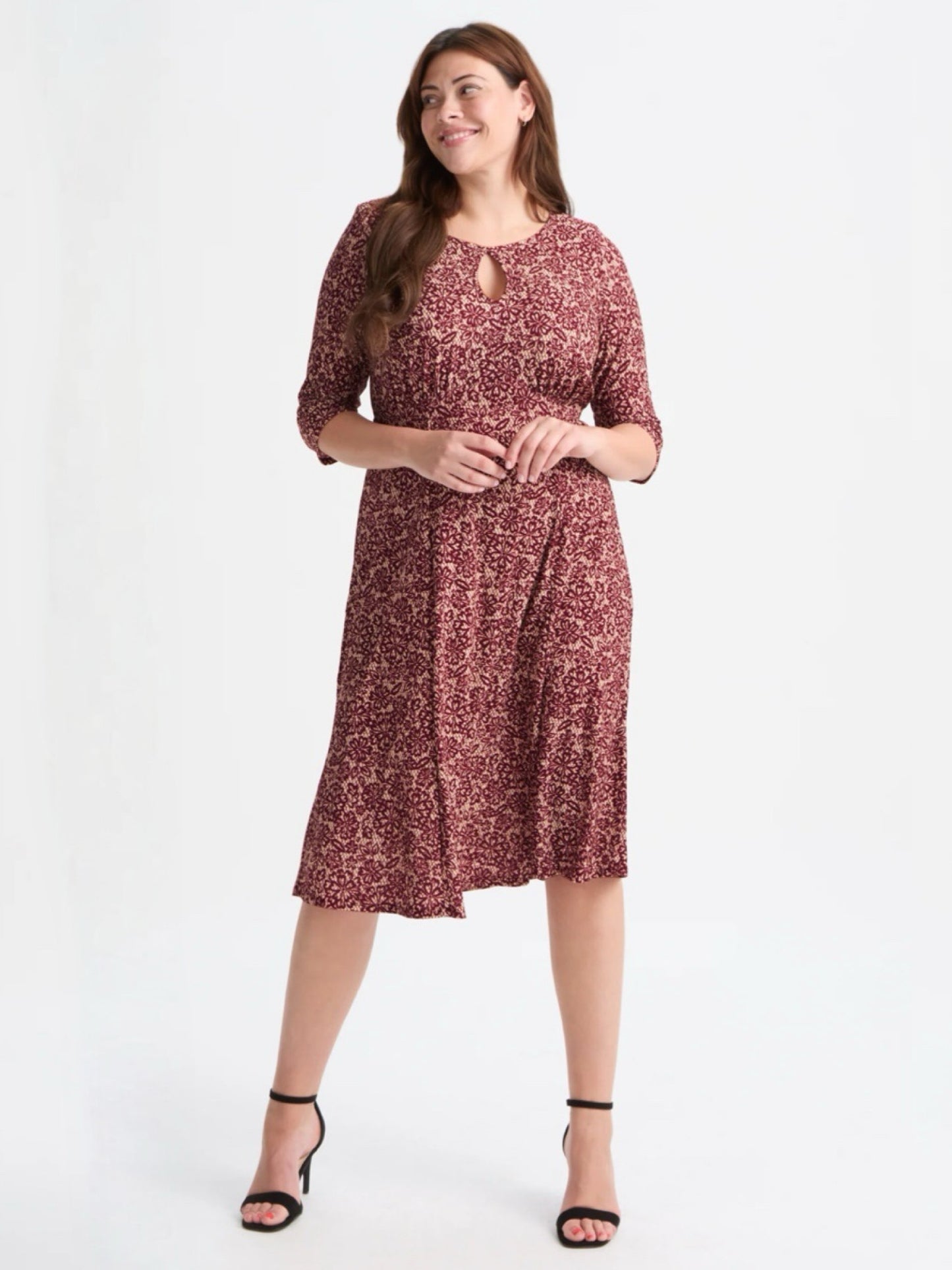 Keyhole Wine Cream Midi Dress