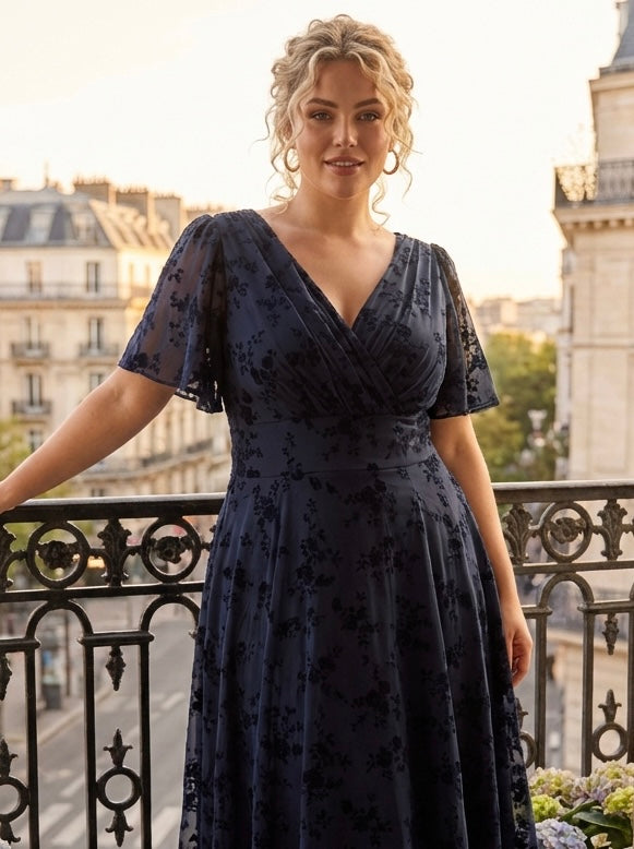 Victoria Navy Flower Velvet Flock Angel Sleeve Mesh Long Midi Dress Scarlett & Jo Victoria Navy Flower Velvet Flock Angel Sleeve Mesh Long Midi Dress Scarlett & Jo