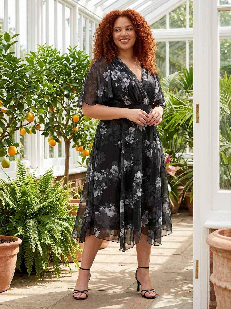 Julie Black Silver Hanky Hem Dress