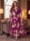 Isabelle Wine Abstract Floral Float Sleeve Maxi Dress
