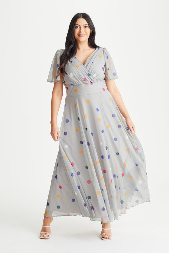 Isabelle Silver Spot Float Sleeve Maxi Dress
