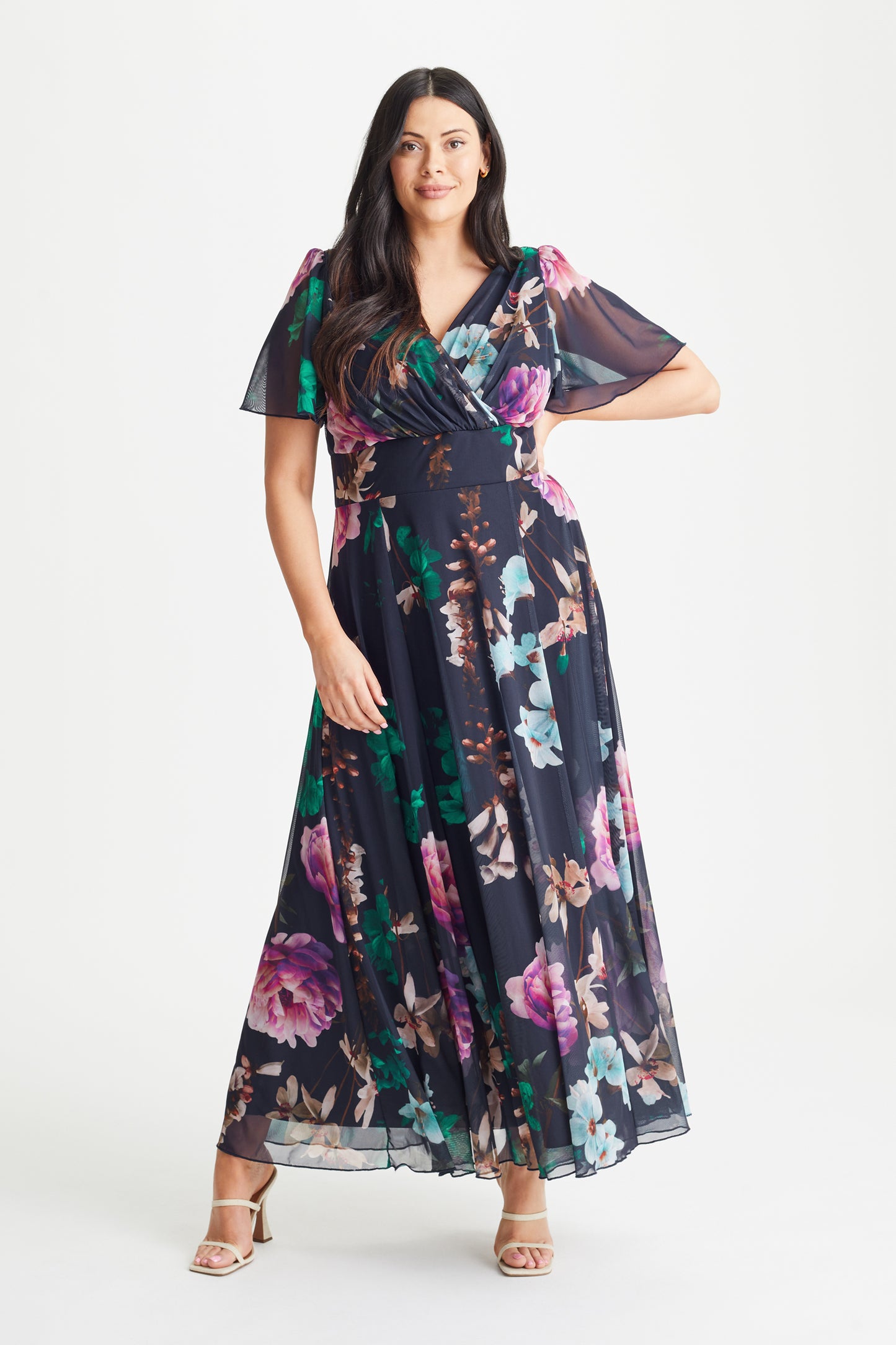 Isabelle Navy Magenta Float Sleeve Maxi Dress