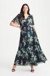 Isabelle Black Blue Float Sleeve Maxi Dress