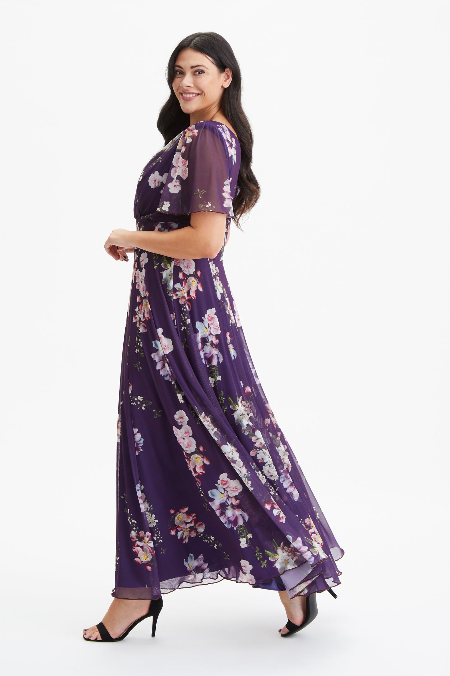 Load image into Gallery viewer, Isabelle Purple Pink Float Sleeve Maxi Dress
