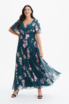 Isabelle Teal Pink Multi Float Sleeve Maxi Dress