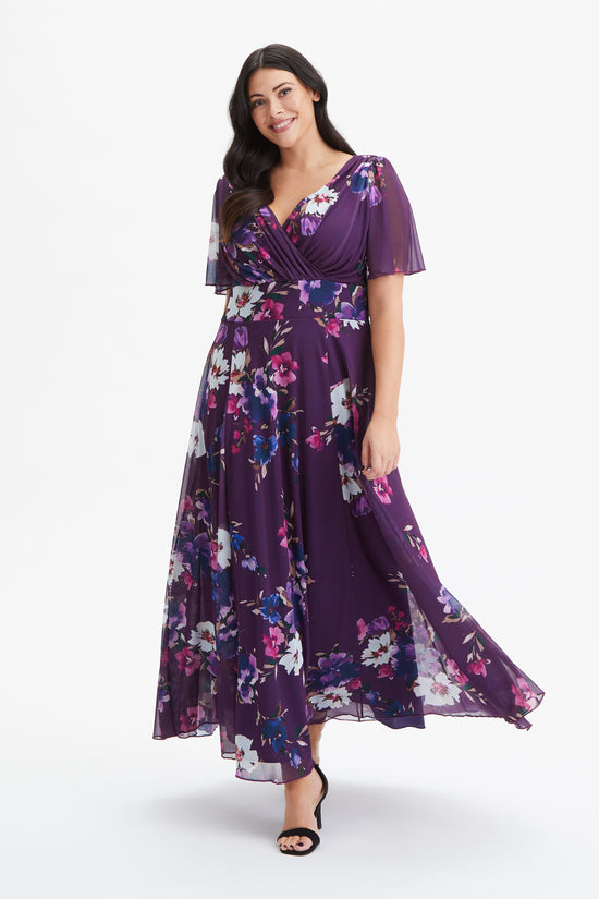 Isabelle Purple Blue Multi Float Sleeve Maxi Dress