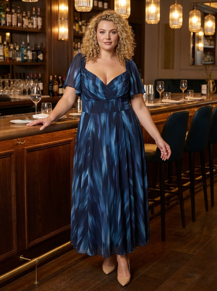 Kemi Navy Ombre Print Bolero Wrap Bodice Maxi Gown