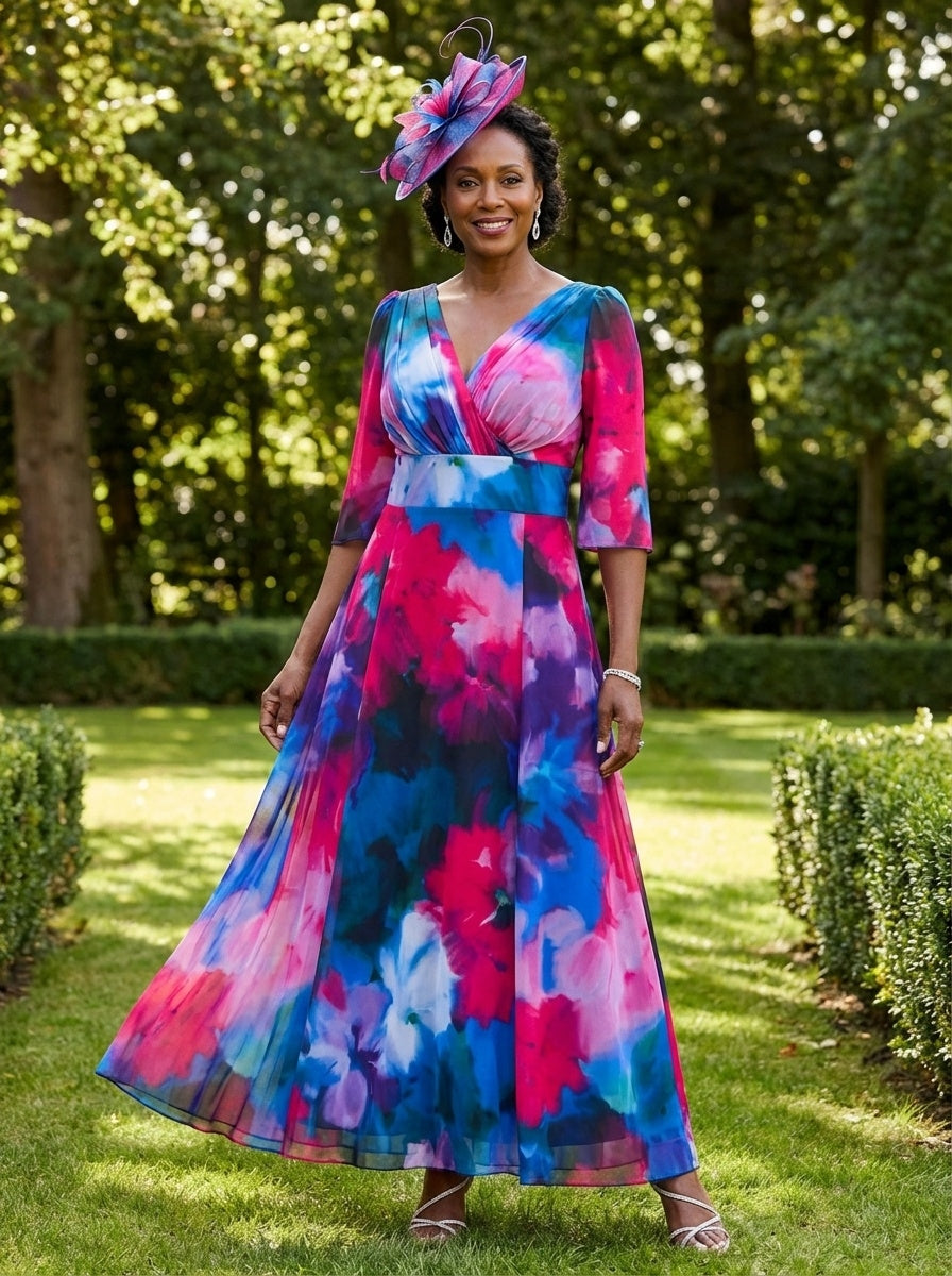 pink blue maxi dress Verity Blue Pink Print Maxi Gown – Scarlett & Jo