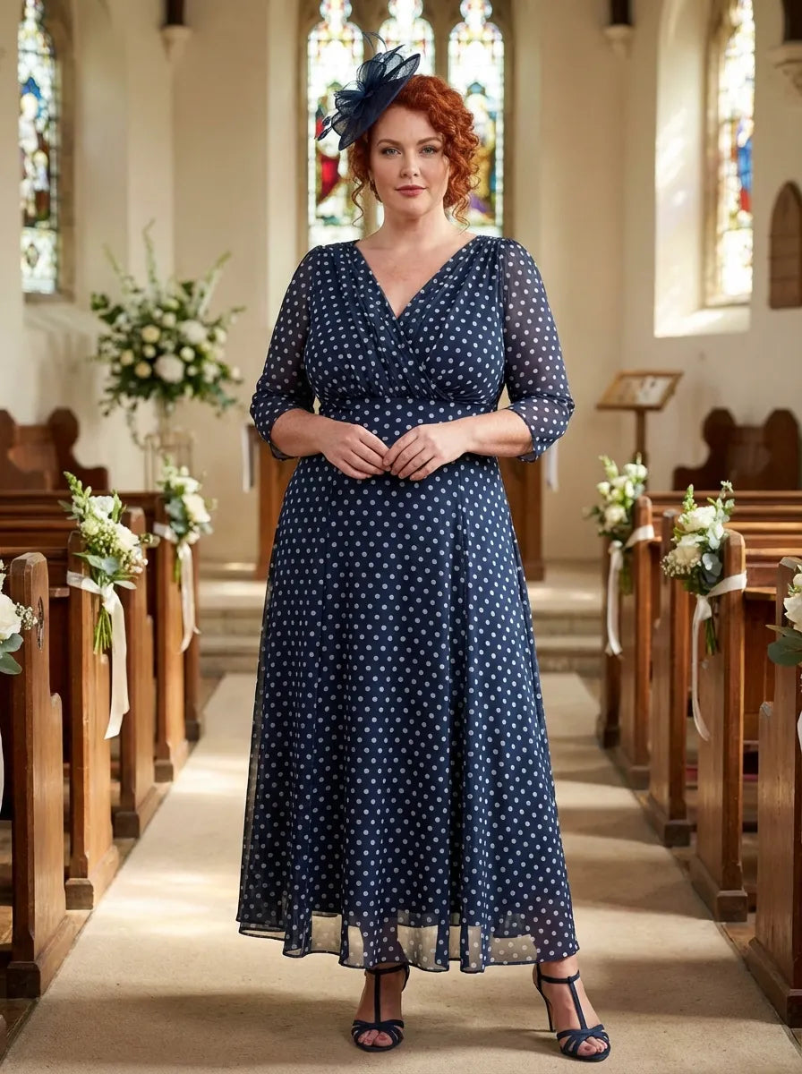 Petite Verity Navy Lavender Spot Print Maxi Gown