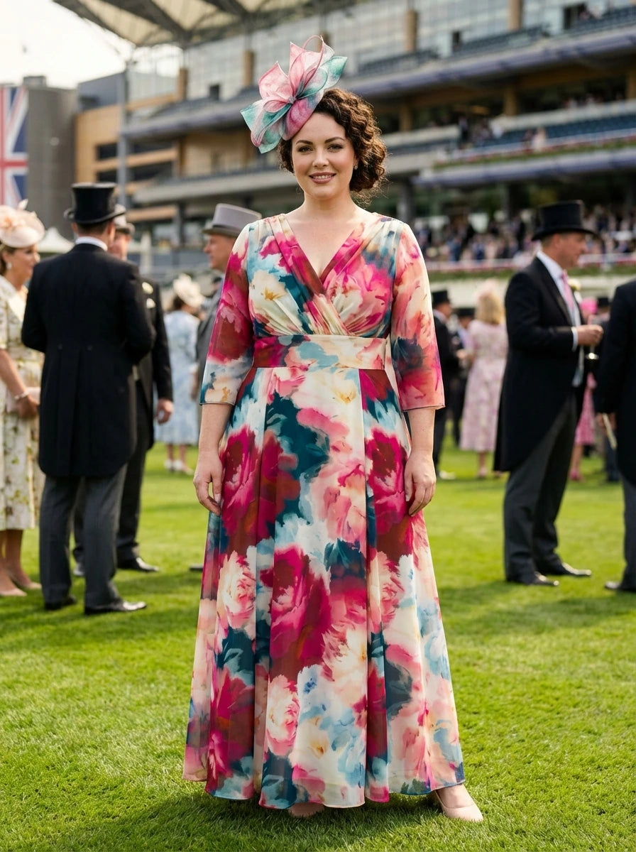 Petite Verity Peach Pink Flower Print Maxi Gown