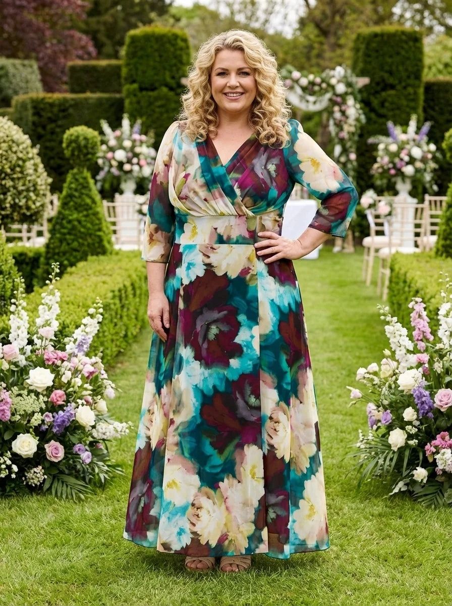 Petite Verity Blue Champagne Print Maxi Gown