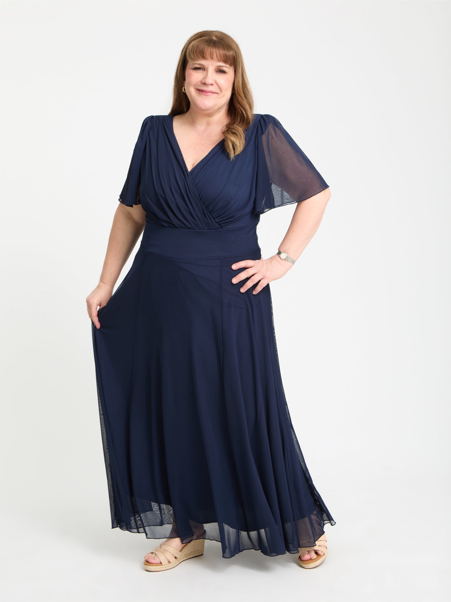 Petite Isabelle Navy Float Sleeve Maxi Dress