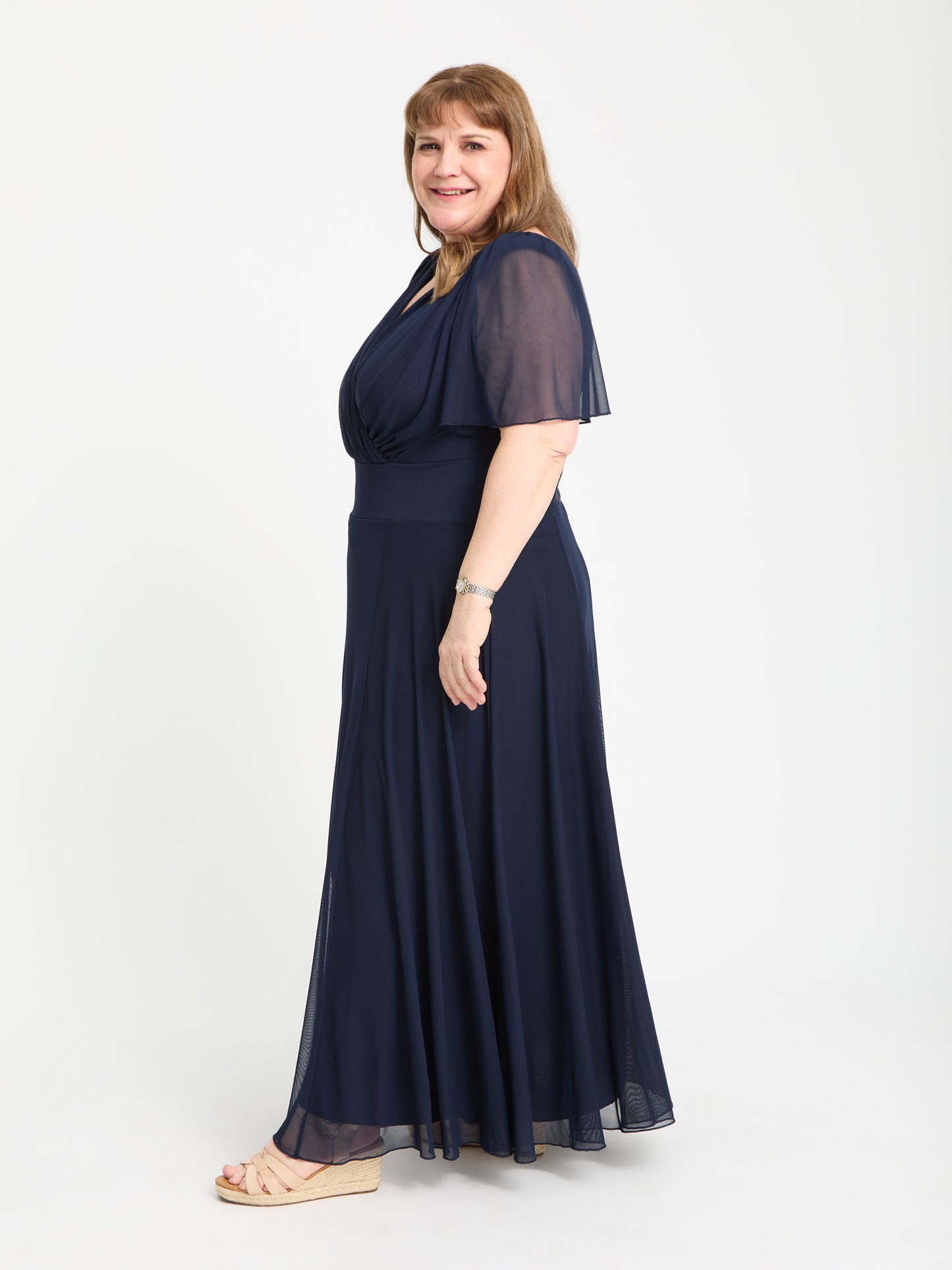 Petite Isabelle Navy Float Sleeve Maxi Dress
