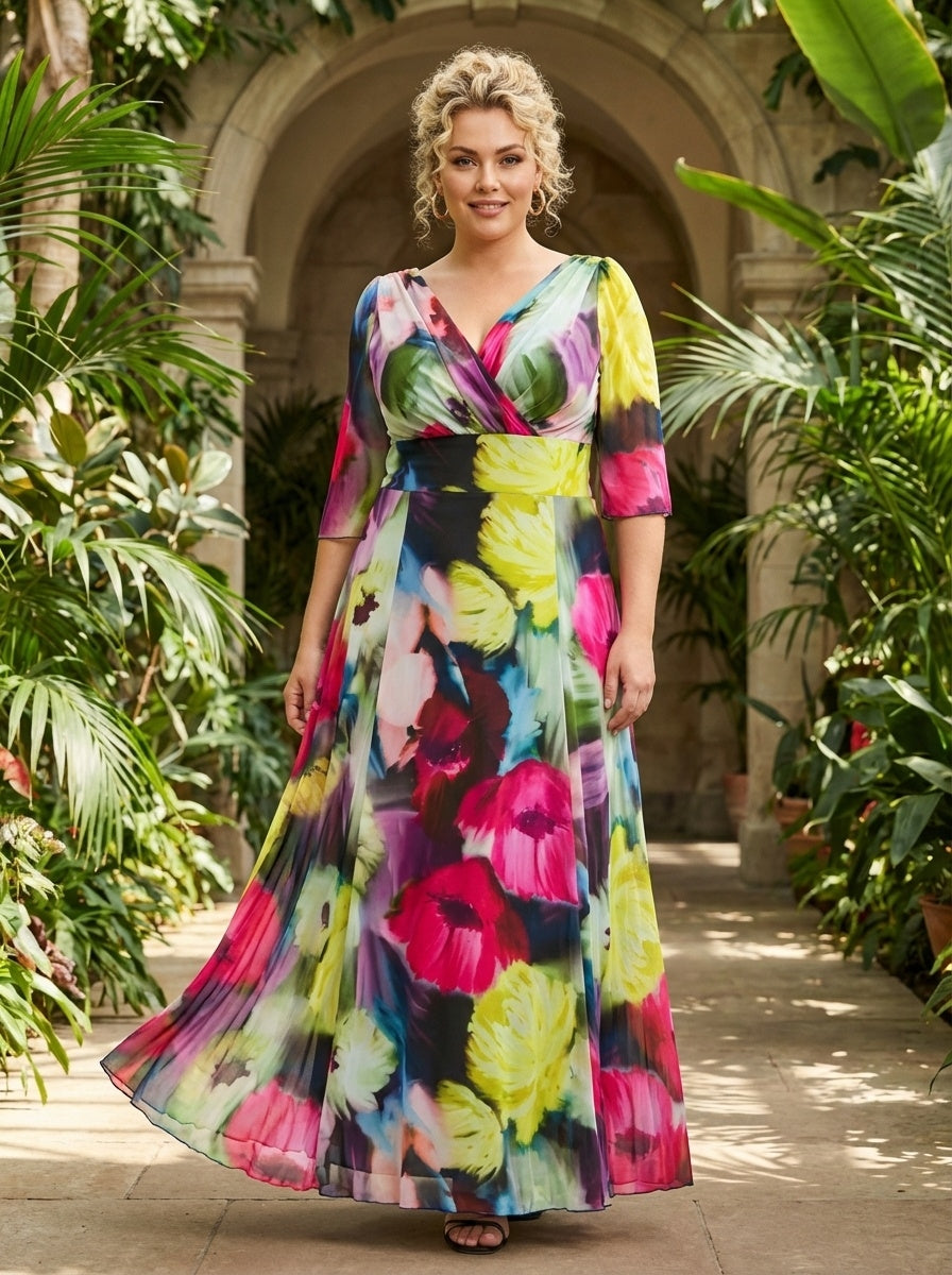 Verity Pink Yellow Multi Print Maxi Gown
