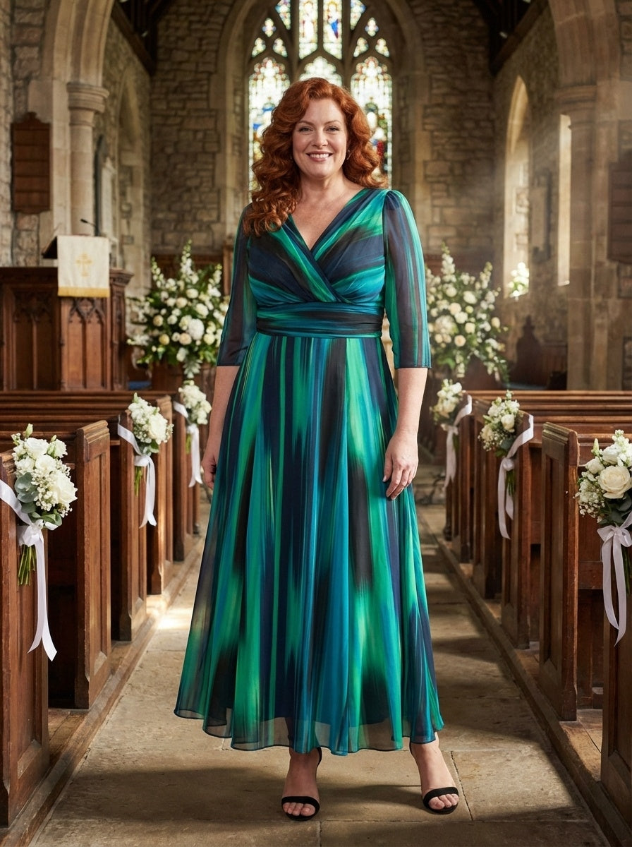 Verity Green Ikat Print Maxi Gown