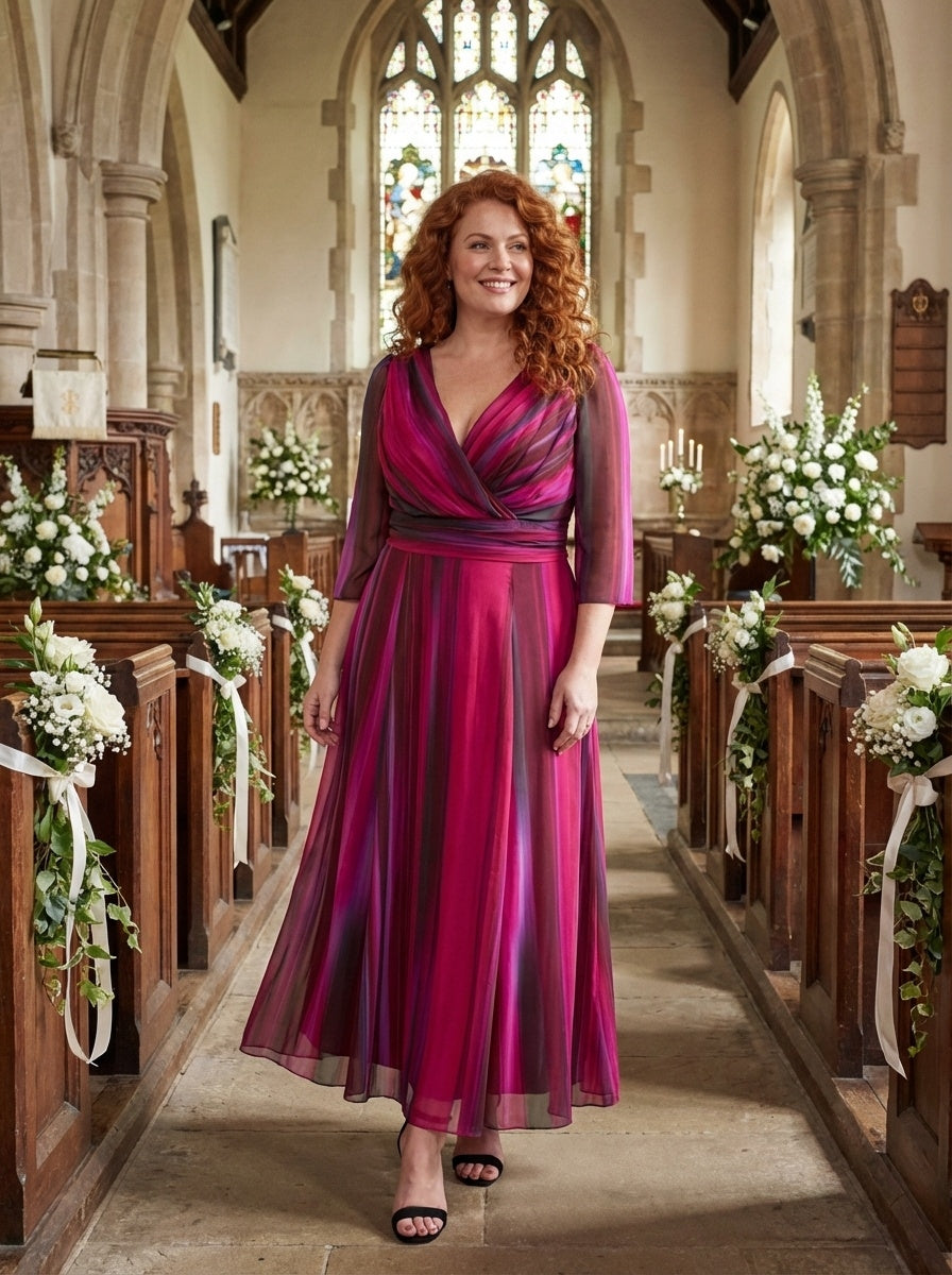 Verity Wine Ikat Print Maxi Gown