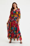 Verity Red Floral Print Maxi Gown with Wrap V Neckline